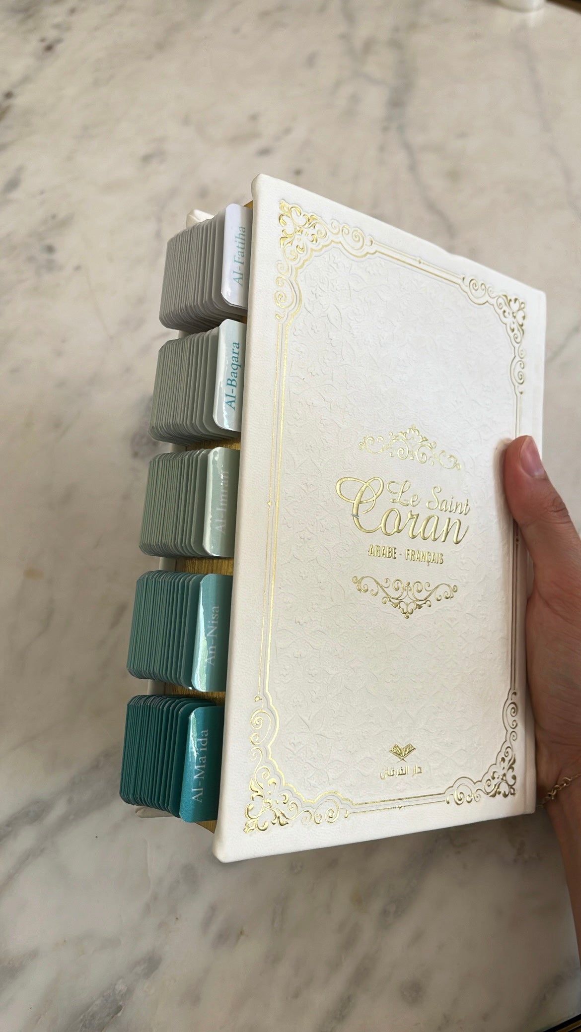 Coran avec onglets Sourate - Blanc et Turquoise (FR)