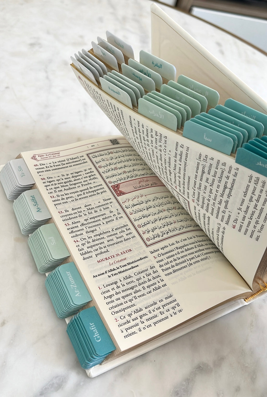 Coran avec onglets Sourate - Blanc et Turquoise (FR)