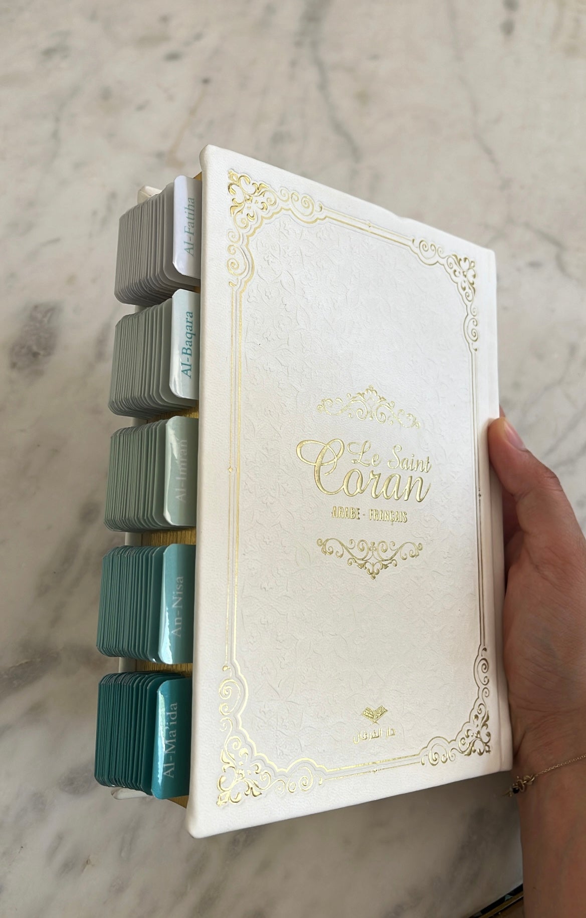 Coran avec onglets Sourate - Blanc et Turquoise (FR)