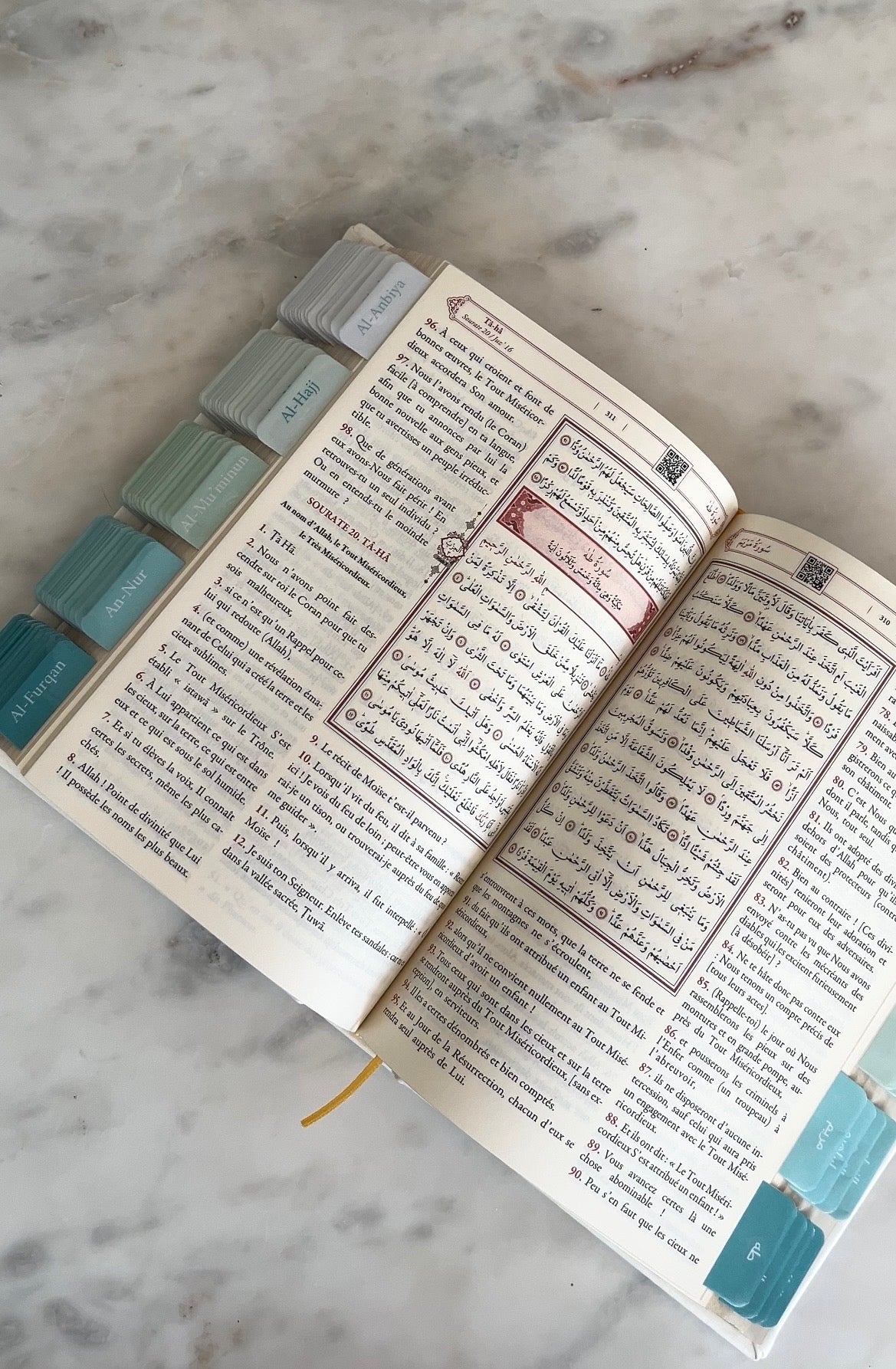 Coran avec onglets Sourate - Blanc et Turquoise (FR)