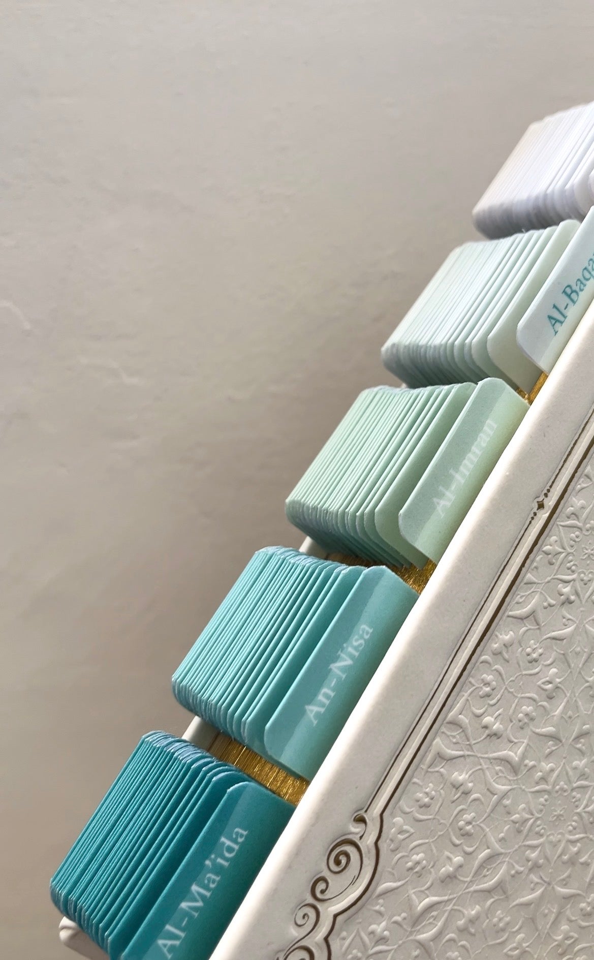 Coran avec onglets Sourate - Blanc et Turquoise (FR)