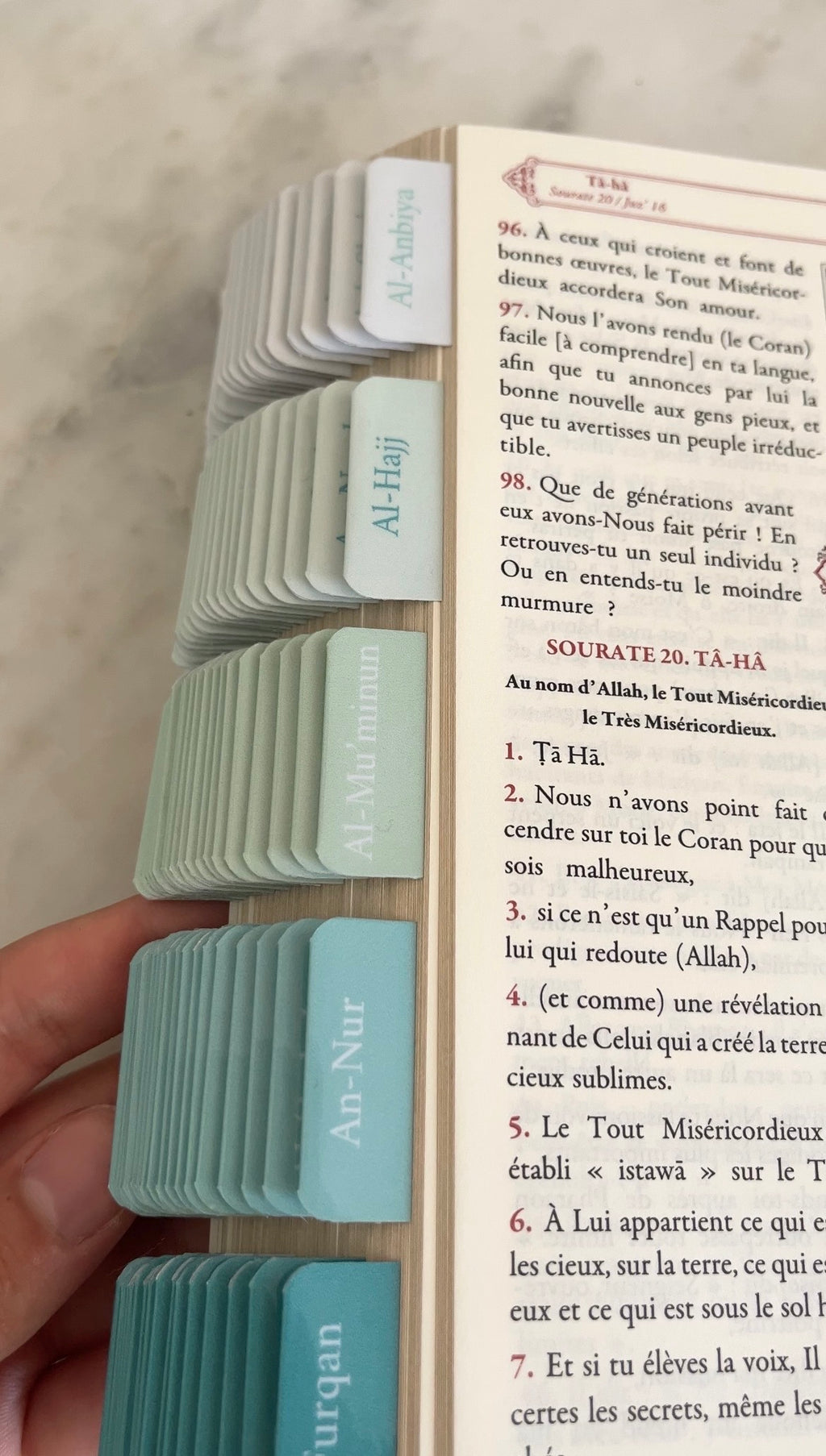 Coran avec onglets Sourate - Blanc et Turquoise (FR)